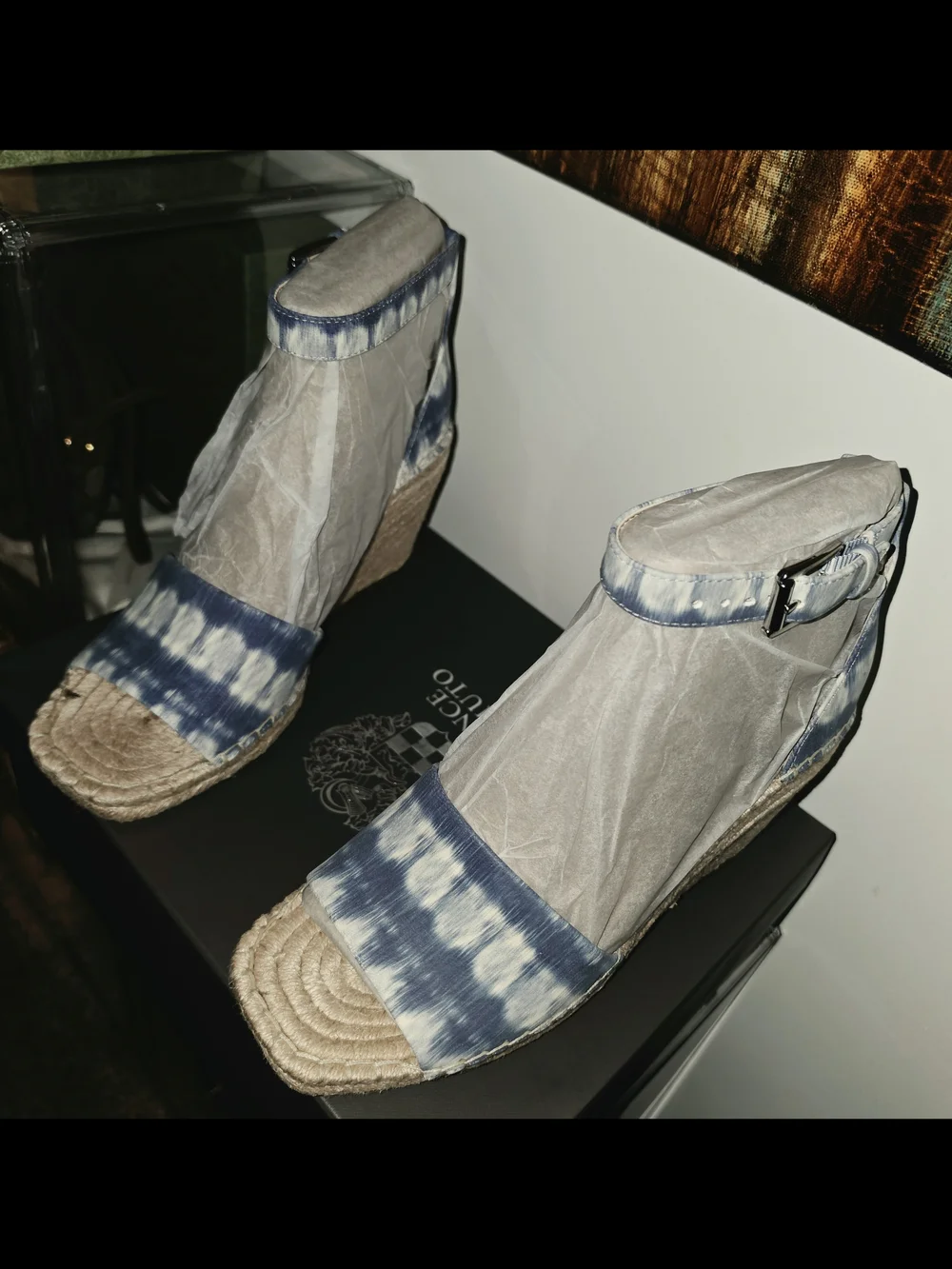 NWT Vince Camuto Blue Tie-Dye Espadrille Wedge Sandals